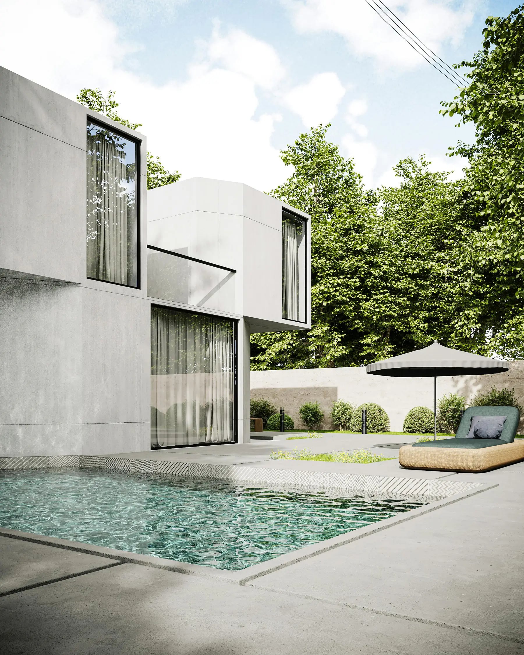 Concrete villa, intimate pool-court detail — Archaus project plate 04