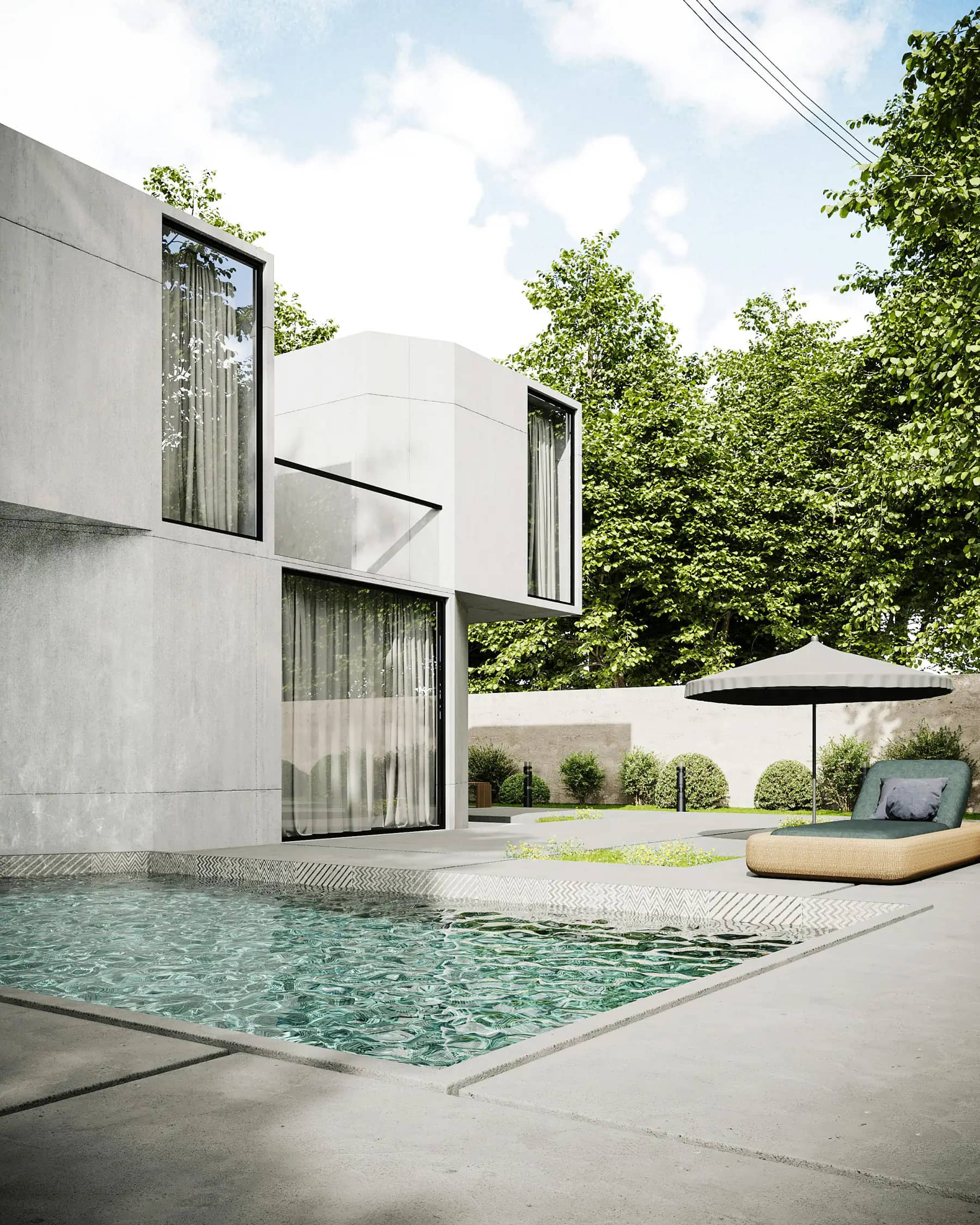 Concrete villa, intimate pool-court detail — Archaus project plate 04